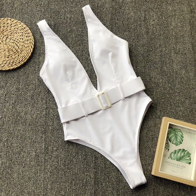 Swimsuit 2019 Push Up Bikini Sexy Mulheres 7 Colors One Piece Bandeau Beachwear Belt Swimwear Swimsuit Mulher Monokini
