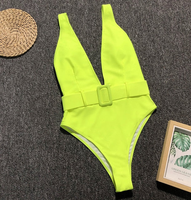 Swimsuit 2019 Push Up Bikini Sexy Mulheres 7 Colors One Piece Bandeau Beachwear Belt Swimwear Swimsuit Mulher Monokini