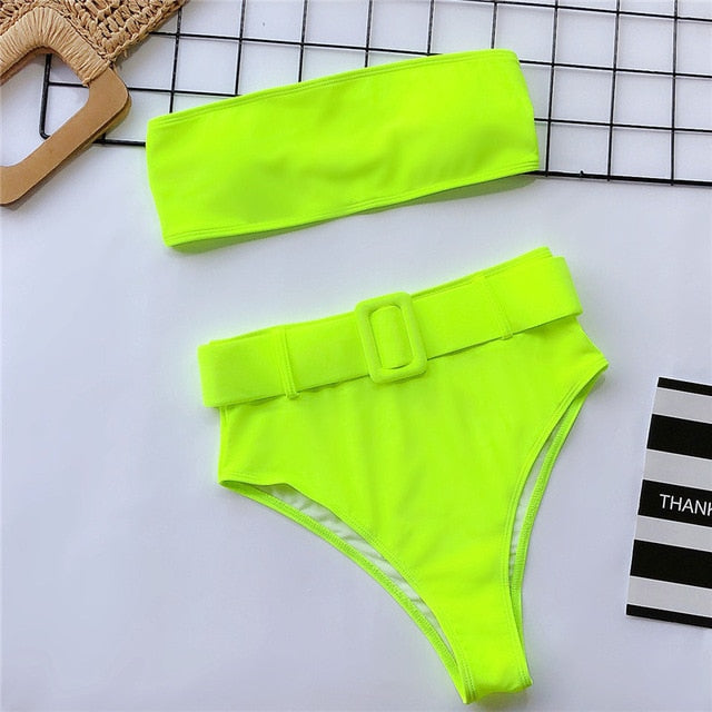 Swimsuit 2019 Push Up Bikini Sexy Mulheres 7 Colors One Piece Bandeau Beachwear Belt Swimwear Swimsuit Mulher Monokini
