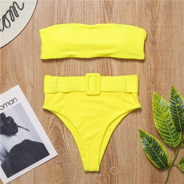 Swimsuit 2019 Push Up Bikini Sexy Mulheres 7 Colors One Piece Bandeau Beachwear Belt Swimwear Swimsuit Mulher Monokini