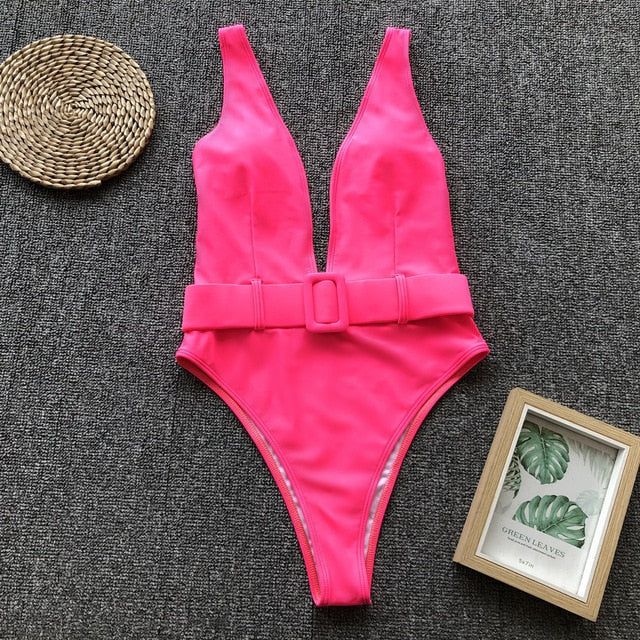 Swimsuit 2019 Push Up Bikini Sexy Mulheres 7 Colors One Piece Bandeau Beachwear Belt Swimwear Swimsuit Mulher Monokini