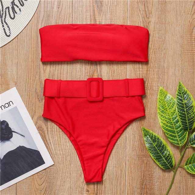 Swimsuit 2019 Push Up Bikini Sexy Mulheres 7 Colors One Piece Bandeau Beachwear Belt Swimwear Swimsuit Mulher Monokini
