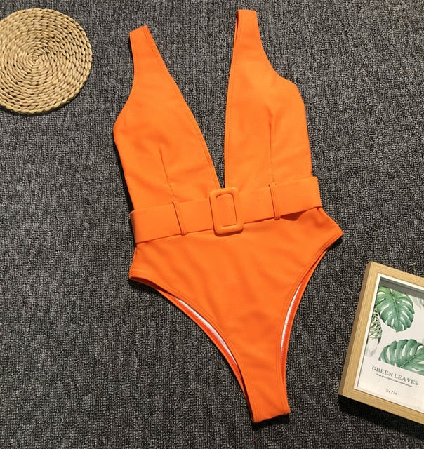 Swimsuit 2019 Push Up Bikini Sexy Mulheres 7 Colors One Piece Bandeau Beachwear Belt Swimwear Swimsuit Mulher Monokini