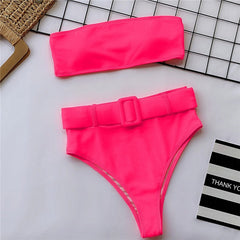 Swimsuit 2019 Push Up Bikini Sexy Mulheres 7 Colors One Piece Bandeau Beachwear Belt Swimwear Swimsuit Mulher Monokini