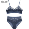 Image of TERMEZY New Sexy Velvet Bra set Luxury Lace Trim Underwear Women Lingerie thin cotton Cup brassiere High Waist Lace Panties Set