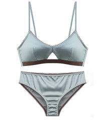 TERMEZY New Women Underwear Wire Free satin bra thin 3/4 cups Bra and Panty Set Hollow Lingerie Women Brassiere Bralette