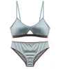 Image of TERMEZY New Women Underwear Wire Free satin bra thin 3/4 cups Bra and Panty Set Hollow Lingerie Women Brassiere Bralette