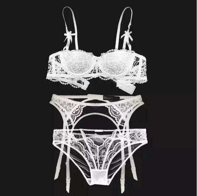 TERMEZY New plus size bra women sexy bra set intimates embroidery Underwear half cup lingerie black panty with Garters Sets