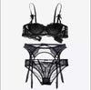 Image of TERMEZY New plus size bra women sexy bra set intimates embroidery Underwear half cup lingerie black panty with Garters Sets
