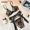 Image of TERMEZY Women Underwear Lingerie Set Sexy Bra Brief Sets Push up Transparent Lace Embroidery Unlined Thin Lingerie porno