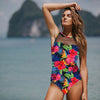 Image of Transparent One Piece Swimsuit Classic Women Sexy Swimwear Vintage Lily Flower Brand Bodysuit Monokini Black Bath Suit Beachwear
