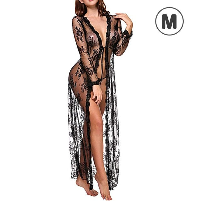 Transparent Ultra-thin Sexy Women Lingerie Temptation Lace Bathrobe Large Size Pajamas Erotique Adult Sex Shop Hot Girl Indoor