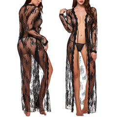 Transparent Ultra-thin Sexy Women Lingerie Temptation Lace Bathrobe Large Size Pajamas Erotique Adult Sex Shop Hot Girl Indoor