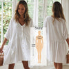 Image of Tunic Cover-ups 2020 White Cotton Tunic Beach Mini Dress Summer Women Beachwear Sexy V-Neck Button Front Swimsuit Cover Up Q744