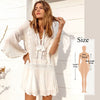 Image of Tunic Cover-ups 2020 White Cotton Tunic Beach Mini Dress Summer Women Beachwear Sexy V-Neck Button Front Swimsuit Cover Up Q744