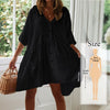 Image of Tunic Cover-ups 2020 White Cotton Tunic Beach Mini Dress Summer Women Beachwear Sexy V-Neck Button Front Swimsuit Cover Up Q744