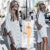 Image of Tunic Cover-ups 2020 White Cotton Tunic Beach Mini Dress Summer Women Beachwear Sexy V-Neck Button Front Swimsuit Cover Up Q744