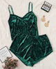 Image of US Fashion Women 2pcs Velvet Sleepwear Sexy Spaghetti Strap Velvet Shorts Pajama Set Ladies Sleepwear female Pajama Party Set