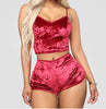 Image of US Fashion Women 2pcs Velvet Sleepwear Sexy Spaghetti Strap Velvet Shorts Pajama Set Ladies Sleepwear female Pajama Party Set