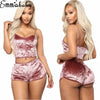 Image of US Fashion Women 2pcs Velvet Sleepwear Sexy Spaghetti Strap Velvet Shorts Pajama Set Ladies Sleepwear female Pajama Party Set