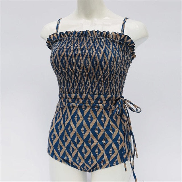 Underwire Navy One Piece Swimsuit Vintage Retro Women Swimwear Plaid Swim Suit Ruched Push Up Monokini Korea Padded Bathing Suit