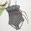 Image of Underwire Navy One Piece Swimsuit Vintage Retro Women Swimwear Plaid Swim Suit Ruched Push Up Monokini Korea Padded Bathing Suit