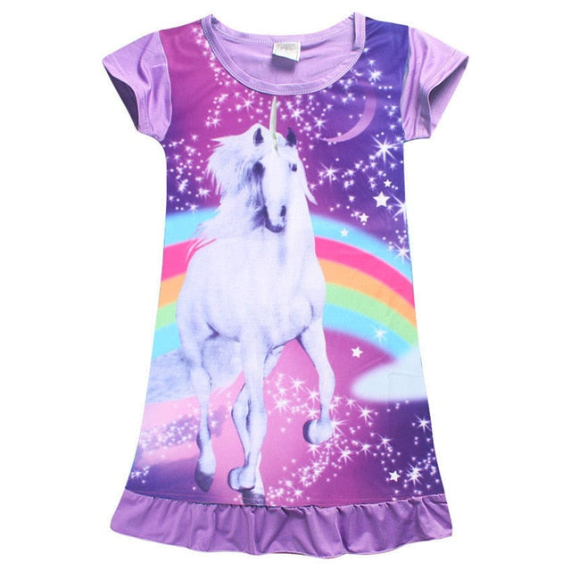 Unicorn Princess Dress Fashion Summer Soft Girls Dress Nightgown Kids Dresses Night Gown Pajamas Dress Sleepwear Pyjamas Clothes