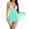 Image of V Neck Lace Visible Mesh Lingerie Babydoll Nightgown With Thong Women Hot Sexy Sleepwear Nightdress Spaghetti Strap Sleepdress#W