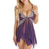 Image of V Neck Lace Visible Mesh Lingerie Babydoll Nightgown With Thong Women Hot Sexy Sleepwear Nightdress Spaghetti Strap Sleepdress#W