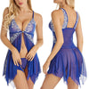 Image of V Neck Lace Visible Mesh Lingerie Babydoll Nightgown With Thong Women Hot Sexy Sleepwear Nightdress Spaghetti Strap Sleepdress#W