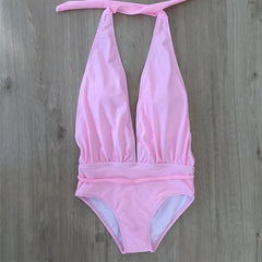 V Neck  One Piece Swimwear Women Sexy Swimsuit Print Push Up Swimming Suit Halter 2020 Bathing Suit Femme Maillot De Bain