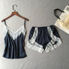 Image of VLENATLNO Women's Sleepwear Sexy Satin Pajama Set White Lace V-Neck Pyjamas Sleeveless Cute Cami Top and Shorts