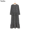 Image of Vadim women dots print maxi dress pleated three quarter sleeve female casual straight dresses chic ankle length vestidos QB260
