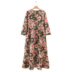 Vadim women dots print maxi dress pleated three quarter sleeve female casual straight dresses chic ankle length vestidos QB260