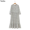 Image of Vadim women dots print maxi dress pleated three quarter sleeve female casual straight dresses chic ankle length vestidos QB260