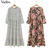 Image of Vadim women dots print maxi dress pleated three quarter sleeve female casual straight dresses chic ankle length vestidos QB260