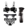 Image of Varsbaby sexy lace push up underwear set half cup bra+panties+garter+stockings 4 pcs for women