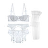 Image of Varsbaby sexy lace push up underwear set half cup bra+panties+garter+stockings 4 pcs for women