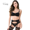 Image of Varsbaby sexy lace push up underwear set half cup bra+panties+garter+stockings 4 pcs for women