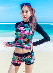 Vikionfly Large Tankini Swimsuits Women Plus Size Swimwear 2019 Long Sleeve Retro High Waist Bathing Suit Swim Suit With Shorts