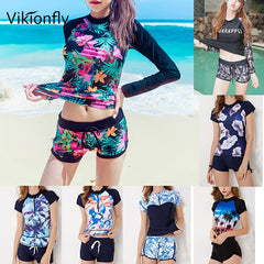 Vikionfly Large Tankini Swimsuits Women Plus Size Swimwear 2019 Long Sleeve Retro High Waist Bathing Suit Swim Suit With Shorts
