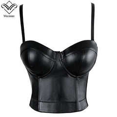 Wechery Women Leather Bra Tops Gothic Push Up Bra Corsage Sexy lingerie  Corset Hot Fashion Party Bra Club tops Wear Plus Size