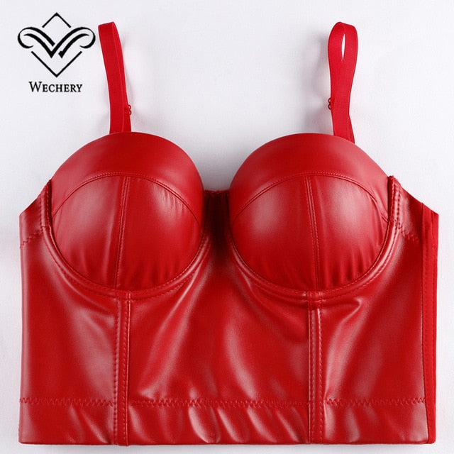 Wechery Women Leather Bra Tops Gothic Push Up Bra Corsage Sexy lingerie  Corset Hot Fashion Party Bra Club tops Wear Plus Size