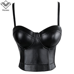 Wechery Women Leather Bra Tops Gothic Push Up Bra Corsage Sexy lingerie  Corset Hot Fashion Party Bra Club tops Wear Plus Size