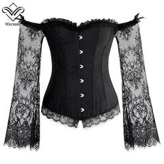 Wechery Women Steampunk Corset Sexy Long Sleeve Lace Corselet Lace Up Bustiers Korset For Posture Party Club Wedding Plus Size