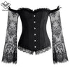 Image of Wechery Women Steampunk Corset Sexy Long Sleeve Lace Corselet Lace Up Bustiers Korset For Posture Party Club Wedding Plus Size
