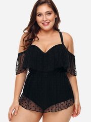 Wipalo Women Plus Size Underwire Polka Dot Mesh Panel Swimwear Push Up One-Piece Bathing Suit Ladies Sexy Swimsuit Bodysuit