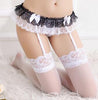 Image of Woman Erotic Lingerie Set Suspenders Stockings Garter Belt + Sexy Long Stocking Knee High Socks 2 Color Lace Flower Stay Up