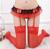 Image of Woman Erotic Lingerie Set Suspenders Stockings Garter Belt + Sexy Long Stocking Knee High Socks 2 Color Lace Flower Stay Up
