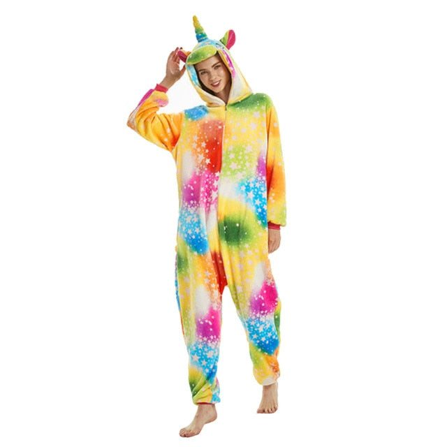 Women Animal Pajamas Flannel Sleep Lounge Adults Sleepwear Cute Unicorn Lemur Tiger Stitch Cartoon Onesies Pyjama Sets